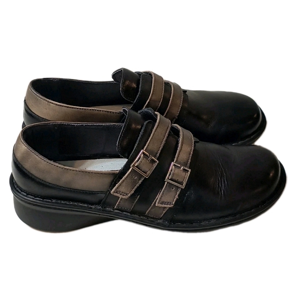 Naot Celesta Black Leather Loafers Size 39 US 8-8.5 Double Strap Comfort Shoes